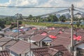 Rows of brown triangular roofs