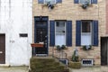 Rows of brownstone apartment buildings in Center City with windows, stoops and planters in Pennsylvania