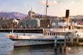 Geneva lakefront  Switzerland cruise ship cityscape boat Royalty Free Stock Photo