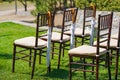 Rows of chairs for guests at an open-air wedding ceremony Royalty Free Stock Photo