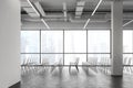 Rows of chairs in panoramic white lecture room Royalty Free Stock Photo