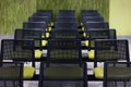 Rows of chairs perfectly aligned on empty hospital waiting room Royalty Free Stock Photo