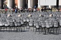 Rows of chairs on St. Peter`s Square in Rome