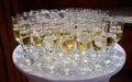 Rows of champagne and wine glasses for party and wedding Royalty Free Stock Photo