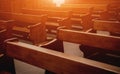 Rows of church benches. Selective focus. Beautiful background. Royalty Free Stock Photo