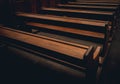Rows of church benches. Selective focus. Royalty Free Stock Photo
