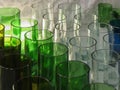 Clear and green glasses for different kinds of drinks Royalty Free Stock Photo