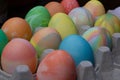Rows of colored easter eggs in an egg carton Royalty Free Stock Photo