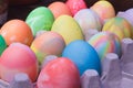 Rows of colored easter eggs in an egg carton Royalty Free Stock Photo