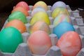 Rows of colored easter eggs in an egg carton Royalty Free Stock Photo