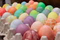 Rows of colored easter eggs in an egg carton Royalty Free Stock Photo