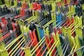 Rows of colorful folding chairs