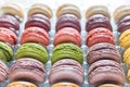 Rows of colorful french macaroons Royalty Free Stock Photo