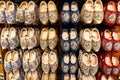 Rows of Colorful Traditional Dutch Wooden Clogs For Sale at a Store in Zaanse Schans Netherlands Royalty Free Stock Photo