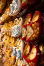 Rows of Colorful Traditional Dutch Wooden Clogs For Sale at a Store in Zaanse Schans Netherlands Royalty Free Stock Photo