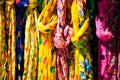 Rows of colourful silk scarfs hanging at a market stall in Istanbul, Turkey Royalty Free Stock Photo