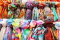 Rows of colourful silk scarfs Royalty Free Stock Photo