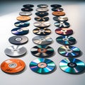 Rows of Compact Discs Arranged on a Surface DVDs data storage Royalty Free Stock Photo
