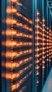 Rows of Computer Servers Glowing with Light, Representing Neural Networks Within Data Center, Abstract View Royalty Free Stock Photo