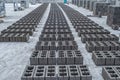 Rows of concrete cinder blocks, building material in form of gray bricks. Use on construction site. Royalty Free Stock Photo
