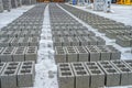 Rows of concrete cinder blocks, building material in form of gray bricks. Use on construction site. Royalty Free Stock Photo