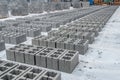 Rows of concrete cinder blocks, building material in form of gray bricks. Use on construction site. Royalty Free Stock Photo