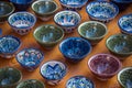 Rows of cups with traditional uzbekistan ornament on a street ma Royalty Free Stock Photo