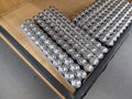 Rows of cylindrical batteries on a table Royalty Free Stock Photo