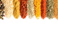 Rows of different aromatic spices on white background Royalty Free Stock Photo