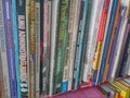 Rows of different colorful books lying on the shelves