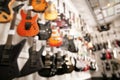 Rows of different guitars in music store Royalty Free Stock Photo