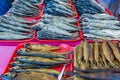 Rows of dried fish Royalty Free Stock Photo