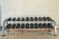 Rows of dumbbells on a rack in the fitness or gym Royalty Free Stock Photo