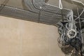 Rows of electrical cables laid in the corrugates on the ceiling Royalty Free Stock Photo