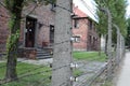 Rows of electrified barbed-wire fencing at the Nazi concentration camp of Auschwitz