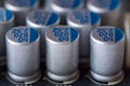 Rows of electrolytic capacitors Royalty Free Stock Photo