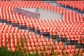 Rows of empty chair seats