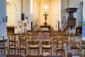 Rows of empty chairs in a church Royalty Free Stock Photo