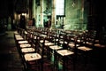 Rows of empty chairs in a church Royalty Free Stock Photo