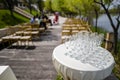 Rows of empty champagne or sparkling wine glasses. Royalty Free Stock Photo