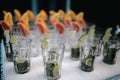 Rows of empty glasses prepared for reception Royalty Free Stock Photo