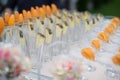 Rows of empty glasses prepared for reception Royalty Free Stock Photo