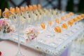 Rows of empty glasses prepared for reception Royalty Free Stock Photo