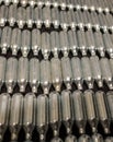 Rows of empty nitrous oxide cannisters / cream puff chargers: used as a legal high Royalty Free Stock Photo