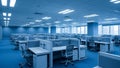 Empty modern office interior with rows of cubicles and bright fluorescent lighting Royalty Free Stock Photo