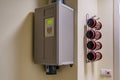 Rows of empty pneumatic tubes of transfer system station in modern clinic, designed for fast operational transfer of analyzes, Royalty Free Stock Photo