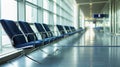 Rows of empty seats in departure hall of airport, waiting area Royalty Free Stock Photo