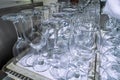 empty wine glasses close up. Glass goblets on the table. Restaurant bar concept Royalty Free Stock Photo