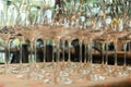 Rows of empty wine glasses on the table Royalty Free Stock Photo