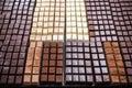 rows of finished chocolate bars perfectly aligned